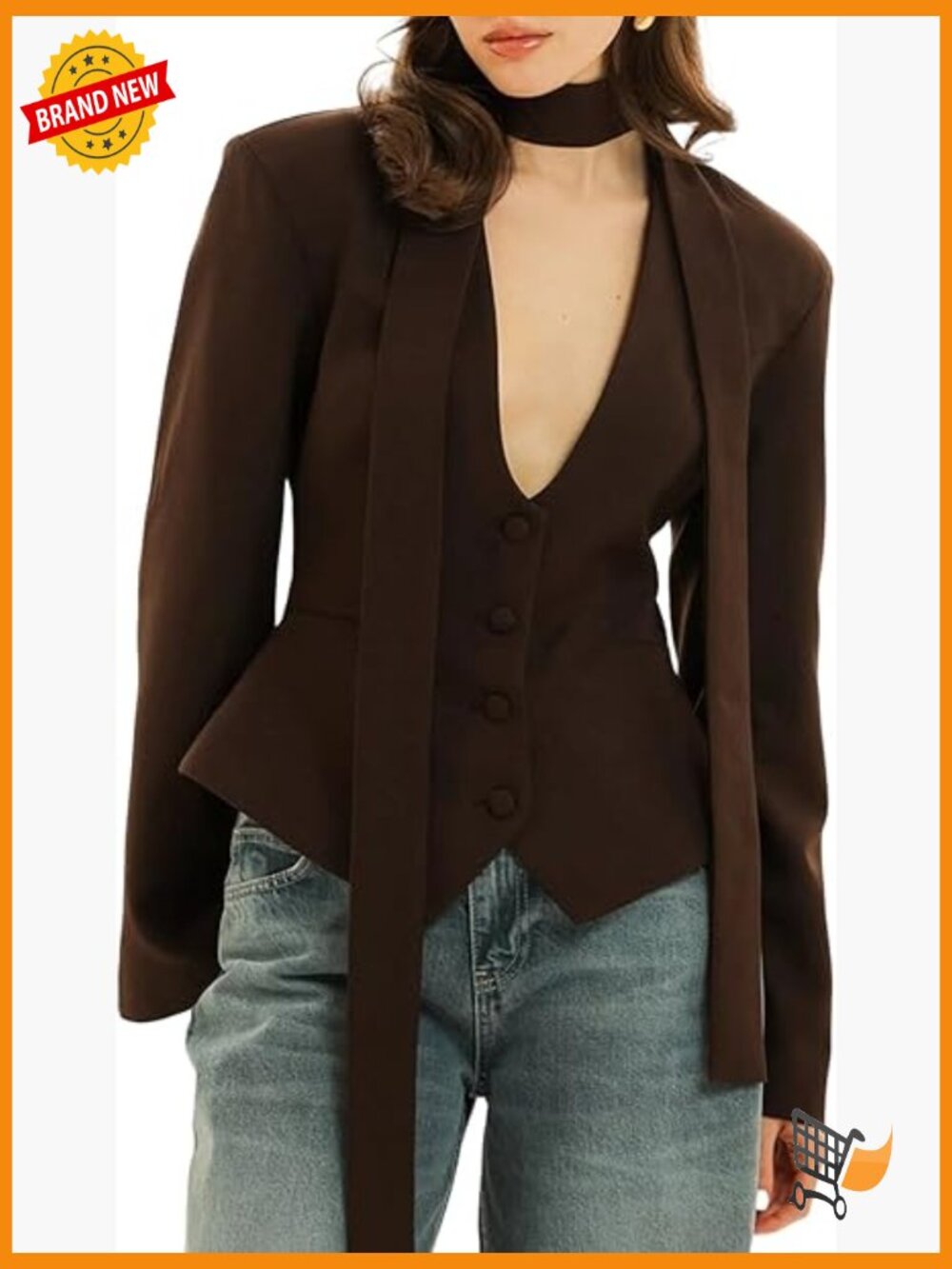 Women's V-Neck Blazer - Button Up Long Sleeve Dressy Suit Jacket